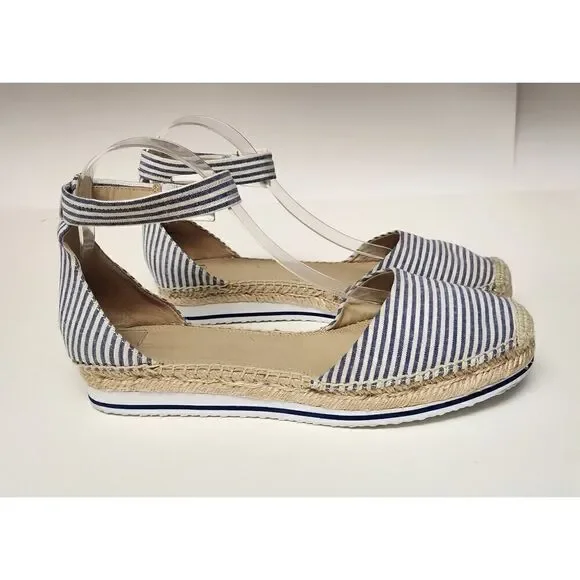 NORDSTROM Signature Women Sandals Espadrille Flat Blue/White Stripe US Size 9.5 - Picture 2 of 9